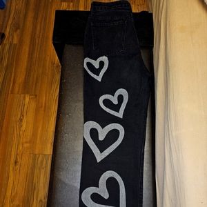 S.O.N.G 90's BOYFRIEND JEAN 9/29 Black w grey hearts